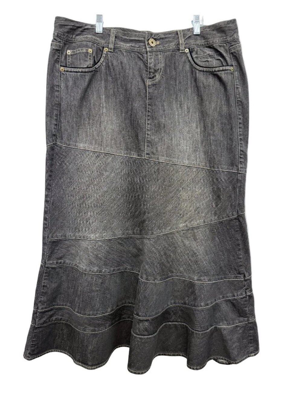 DKNY black denim mermaid flare trumpet skirt